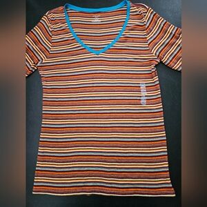 NWOT - Old Navy Cotton Striped 3/4 Sleeve V Neck Jersey - Size XL